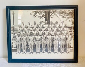 Vintage 1945 Military Graduation Photo – Officer Candidate Class, Fort Monmouth NJ – WWII Era Framed Photograph