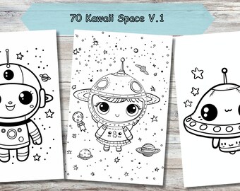 Kawaii Space V.1 | Coloring Pages | 70Pages | Fun Coloring Pages | Adult Coloring Pages | Children Coloring Pages | Digital Downloads