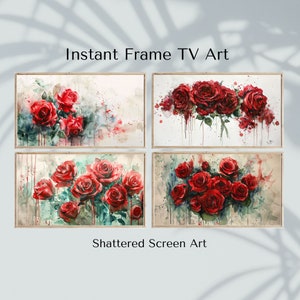 Frame TV Art | Watercolor Roses TV Art | Rustic Landscape TV Art | Samsung Frame Landscape Art | Set of 4