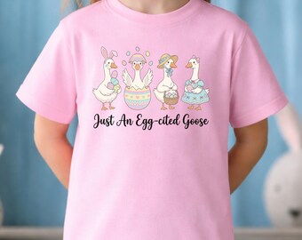 Kids Easter Goose Shirt, Egg Hunt Outfit, Cartoon Easter Eggs Tee