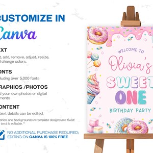 Editable Sweet One Birthday Welcome Sign, Sweet One Birthday Party Sign ...