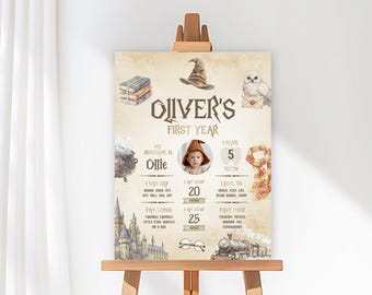 The Chosen One Birthday Milestone Sign, Wizard 1st Birthday Poster, Magical 1st Birthday, First Year Milestone, Editable Canva Template