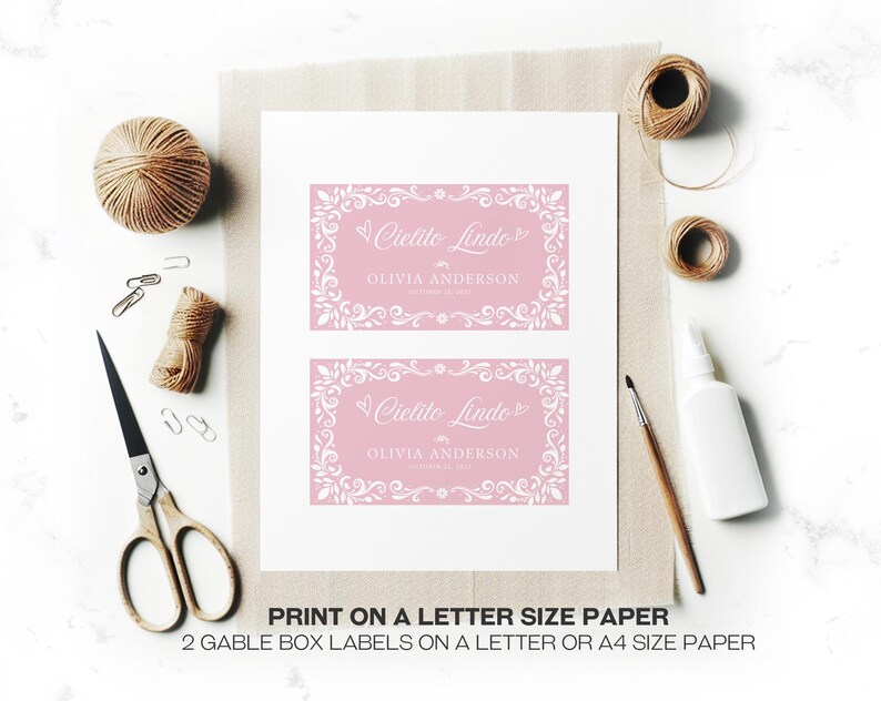 Celebrate your girl baby shower with this Editable Cielito Lindo Gable Box Label, featuring vibrant papel picado, soft pink pastel tones, and traditional pink Talavera patterns. Perfect for a Mexican-themed baby shower, this Pink Cielito Lindo Gift Box Label adds festive charm to your Cielito Lindo party favors and treat boxes. Instantly editable and printable.