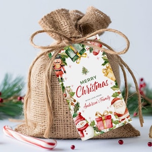 Etichette modificabili per bomboniere di Natale, etichette regalo per feste di Natale, etichette regalo di Buon Natale, etichette di compleanno di Natale, etichette per le feste, Canva, CP1