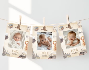 The Chosen One Monthly Photo Banner, Wizard Milestone Cards, School of Magic, Editable Canva Template