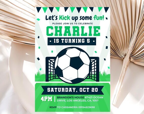EDITABLE Soccer Birthday Invitation, Soccer Invitation,  Football Invitation, Instant Download Evite, Soccer Birthday Invite, Canva Template