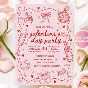 Bearbeitbare Partyeinladung zum Valentinstag, Einladung zum Valentinstag, Einladung zur Mädchennacht, Valentinstagsparty einladen, GAL1