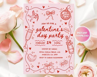 Editable Galentines Day Party Invitation, Galentine's Day Invitation, Valentine's Day Invitation, Valentines Party Invite, Galentines Brunch