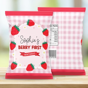 Bearbeitbares Beeren-Chip-Beuteletikett, Beeren-Chip-Beutelverpackung, Beeren-Chips-Etikett, Erdbeer-Chip-Beuteletikett, Beeren-Gastgeschenke-Tasche, Canva