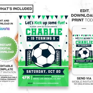 EDITABLE Soccer Birthday Invitation, Soccer Invitation, Football Invitation, Instant Download Evite, Soccer Birthday Invite, Canva Template image 3