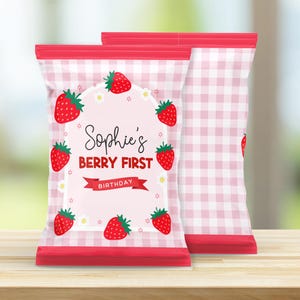 Editable Berry Chip Bag Label, Berry Chip Bag Wrapper,  Berry Crisp Label, Strawberry Chip Bag Label, Berry Party Favors Bag, Canva