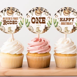 Editable First Rodeo Birthday Cupcake Toppers, Cowboy Birthday Cupcake Toppers, Rodeo Toppers, Rodeo Printable Cupcake Toppers, Canva