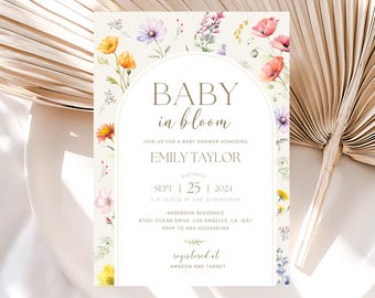 Baby in Bloom Baby Shower Invitation, Editable Floral Baby Shower Invitation, Spring Baby Shower Invite, Wildflower Baby Shower Invitation