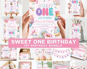 Editable Sweet One Birthday Bundle, Sweet One First Birthday Party Bundle, Sweet One Birthday Party Decor, Sweet One Birthday Girl, Canva