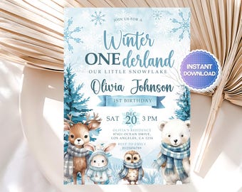 Winter Onederland Birthday Invitation, Winter Wonderland 1st Birthday Invite, Winter Birthday Invitation, Winter Birthday Invite, Canva