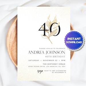 Editable 40th Birthday Invitation Template, 40th Birthday Invite, Forty Birthday Invitation, Digital, Mobile Phone Evite, Instant Download