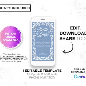 Cielito Lindo Blue Baby Shower Mobile Invitation features a pastel blue Talavera design with festive papel picado elements, perfect for a Mexican-themed boy baby shower. This digital invite is available as a mobile phone invitation or electronic evite for easy sharing.