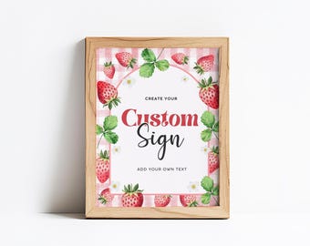 Berry Custom Sign, Strawberry Custom Sign Template, Berry First Birthday Sign, Editable Canva Template