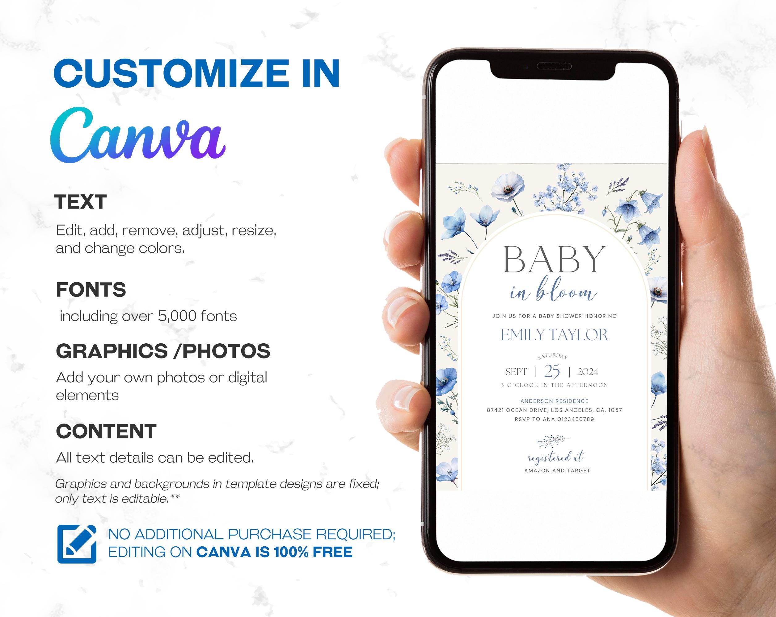 Editable Blue Baby in Bloom Baby Shower Invitation, Boy Baby in Bloom ...
