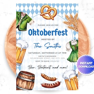 Editable Oktoberfest Invitation, Oktoberfest Party Invite, Octoberfest Party Invite, Beer Party Invitation,  Beer Party Invite, Canva