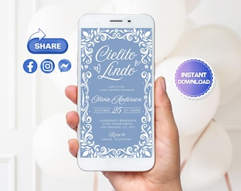 Editable Cielito Lindo Mobile Invitation, Cielito Lindo Baby Shower Mobile Invitation, Mexican Baby Shower Mobile Invitation, Blue Talavera