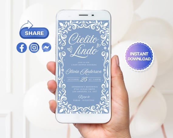Editable Cielito Lindo Mobile Invitation, Cielito Lindo Baby Shower Mobile Invitation, Mexican Baby Shower Mobile Invitation, Blue Talavera