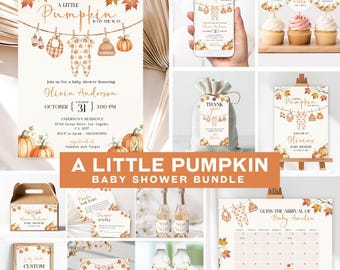 Little Pumpkin Baby Shower Bundle, Fall Pumpkin Baby Shower Invitation Bundle, Autumn Baby Shower Bundle, Little Pumpkin Decorations, Canva