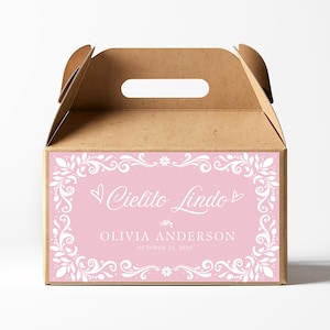 Etiquette modifiable de boîte à pignon Cielito Lindo, Étiquette de boîte cadeau Rose Cielito Lindo, Étiquette rose de boîte à pignon Talavera, Étiquette de boîte cadeau Cielito Lindo