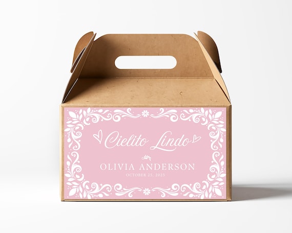 Editable Cielito Lindo Gable Box Label, Pink Cielito Lindo Gift Box Label, Pink Talavera Gable Box Label, Cielito Lindo Favor Box Label
