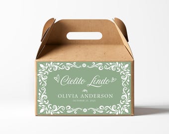Sage Green Cielito Lindo Gable Box Label, Talavera Baby Shower Favor, Editable Canva Template