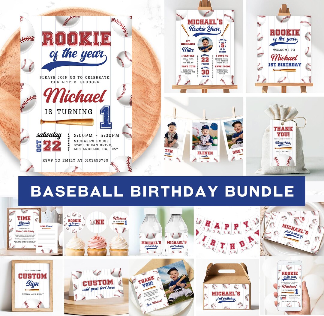 Editable Baseball Birthday Bundle, Rookie of the Year First Birthday ...