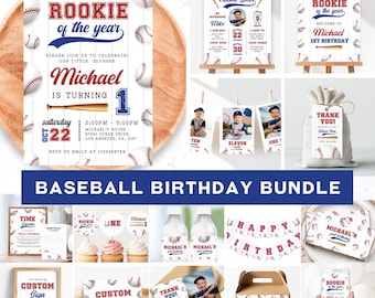 Editable Baseball Birthday Bundle, Rookie of the Year First Birthday Bundle, Baseball 1st Birthday Bundle, Baseball Birthday Party Decor