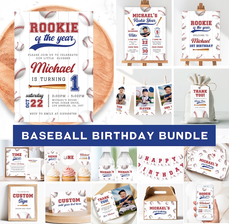 Editable Baseball Birthday Bundle, Rookie of the Year First Birthday ...