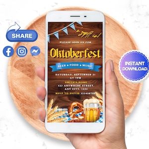 Editable Oktoberfest Invitation, Octoberfest Party Invite, Oktoberfest Party Invitation, Beer Party Invitation, Beer and Brats Party, Canva
