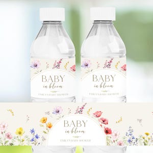 Editable Baby in Bloom Baby Shower Water Bottle Label, Baby in Bloom Water Bottle Label, Wildflower Water Bottle Label, Floral Bottle Label