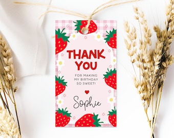 Editable Strawberry Thank you Tag, Berry Favor Tag, Strawberry Favor Tags,  Berry Thank you Tags, Berry Sweet Birthday Gift Tags, Canva