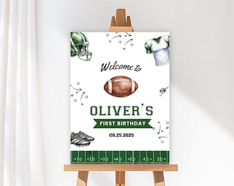 Letrero de bienvenida para el primer año, Letrero de bienvenida para cumpleaños de fútbol americano, Letrero de bienvenida para fiesta de cumpleaños de fútbol americano, Plantilla editable