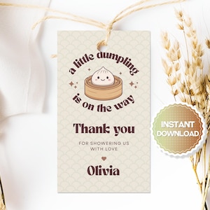 Editable Dumpling Thank you Tag, Dumpling Gift Tag, Little Dumpling Baby Shower Favor Tag, Dim Sum Baby Shower, Bao Baby Shower, Canva
