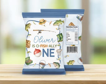 Fishing Chip Bag Label, O-Fish-Ally One Party Favor, Editable Fishing Birthday Labels Canva Template