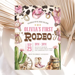 Editable Girl Rodeo Birthday Invitation, Cowgirl Birthday Invitation, First Rodeo Girl Birthday Invitation, Pink Rodeo Birthday Invitation