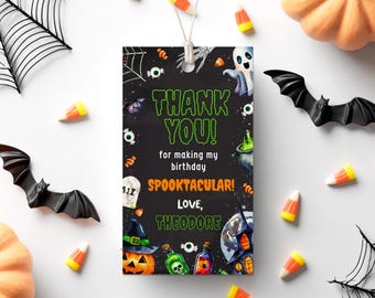 Bewerkbare Halloween-gunsttags, Halloween-verjaardagstags, Halloween-cadeautags verjaardagscadeau, Trick or Treat-gunsttag, Halloween-traktatietastags