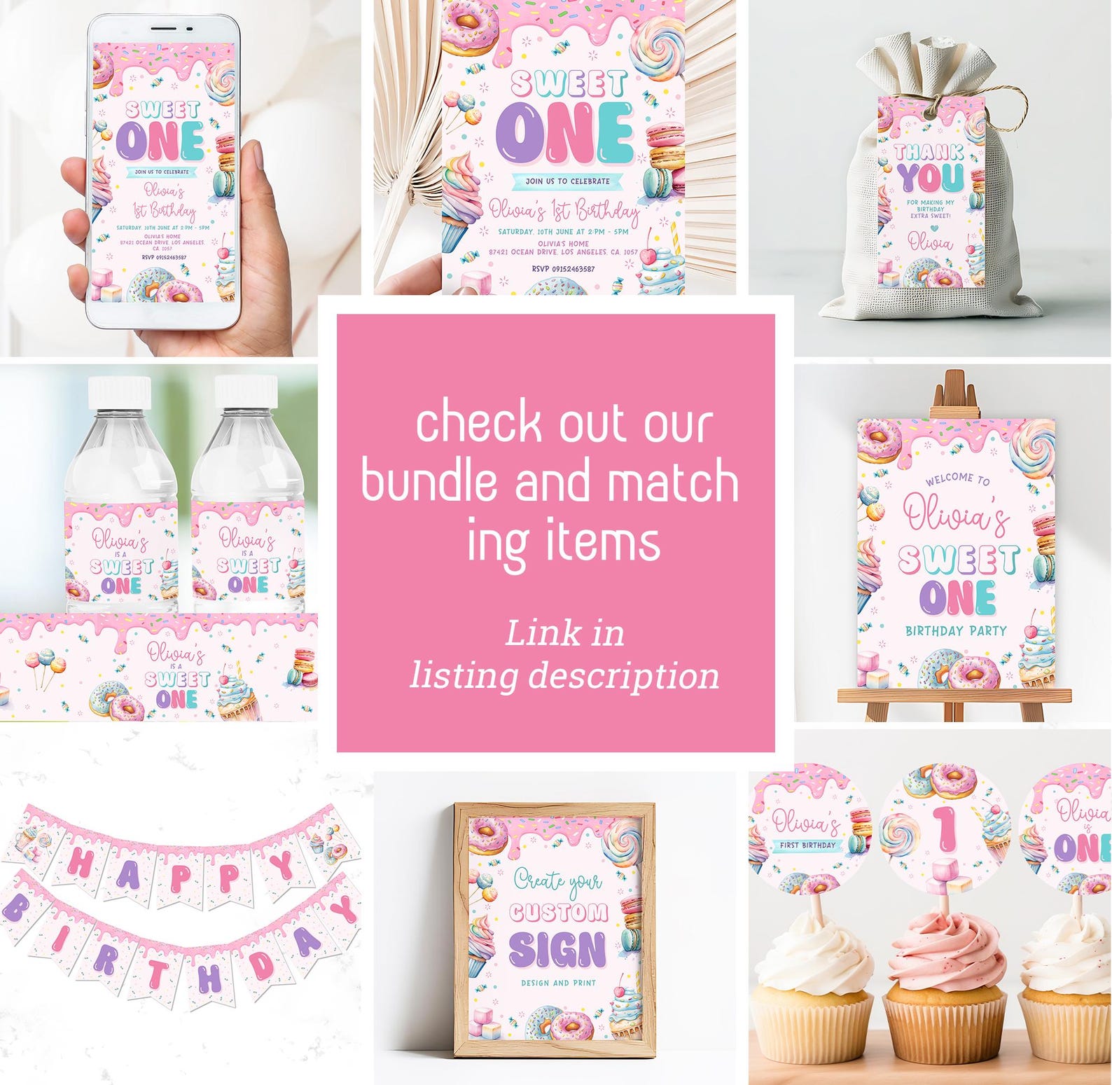 Editable Sweet One Birthday Welcome Sign, Sweet One Birthday Party Sign ...