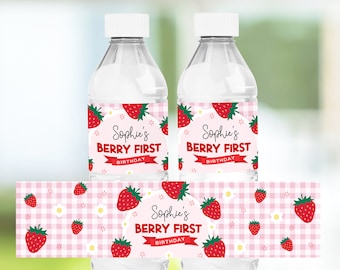 Editable Berry Water Bottle Label, Berry Water Bottle Label Printable Template, Strawberry Water Bottle Label, Berry Birthday Party Decor