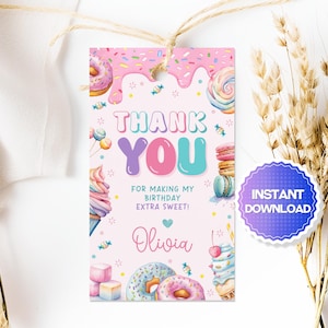 Redigerbara etiketter för sötnos, tacketiketter för sötnosfesten, presentetiketter för sötnos, etiketter för glassmuffins och munkar, etiketter för sötnosfesten