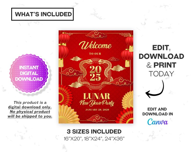 Editable Lunar New Year Party Welcome Sign, Chinese New Year Party ...
