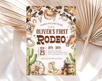 Editable First Rodeo Birthday Invitation, Rodeo 1st Birthday Invitation, Wild West Birthday Invite, Cowboy Birthday Invitation, Canva