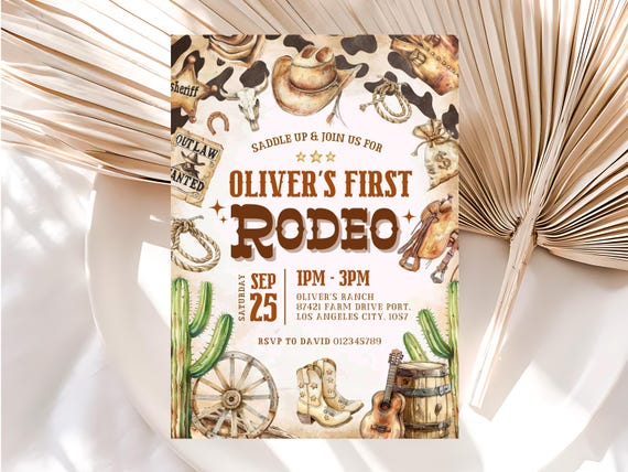 Editable First Rodeo Birthday Invitation, Rodeo 1st Birthday Invitation, Wild West Birthday Invite, Cowboy Birthday Invitation, Canva