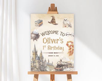 The Chosen One Birthday Welcome Sign, Wizard 1st Birthday Sign, Magical Birthday Party Decor, Editable Canva Template