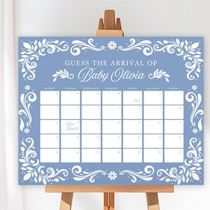 Calendario editable de fecha de vencimiento de Cielito Lindo Baby Shower, Calendario de fecha de vencimiento de Cielito Lindo azul, Calendario de fecha de vencimiento de Talavera mexicana, Canva