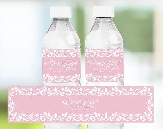 Editable Cielito Lindo Baby Shower Water Bottle Label, Pink Cielito Lindo Water Bottle Label, Pink Talavera Water Bottle Label, Canva
